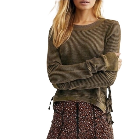 Free PEOPLE FP ONE Interlaken thermal side tie top green medium - Picture 2 of 13